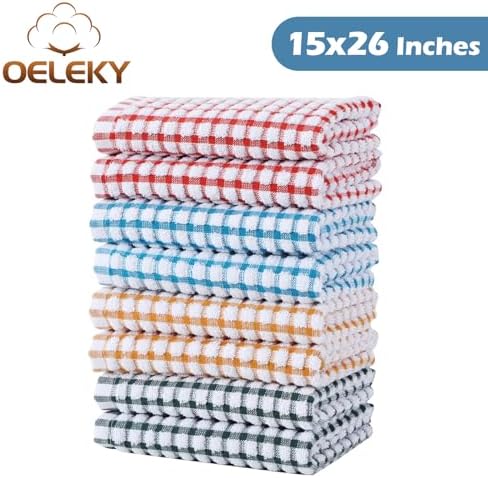Oeleky Cotton Kitchen Towels 8 Pack, 15x26 Checkered Dish Towels - Image 5