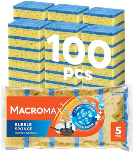 Macromax Bubble Sponge 100 Pack, Heavy Duty Kitchen Scrub Pads by Macromax
