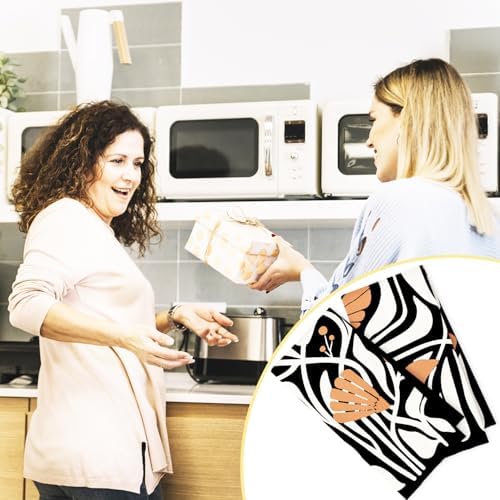 Abstract Boho Black and Beige Brown Floral Kitchen Towels Set of 2, 70s Retro - Image 5