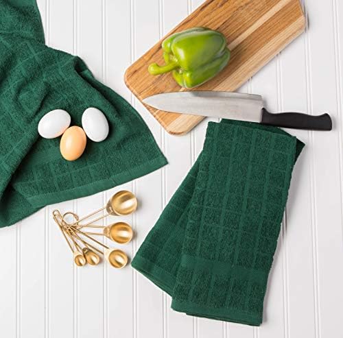DII Basic Terry Collection Windowpane Dishtowel Set, Dark Green Solid, 4 Piece - Image 5