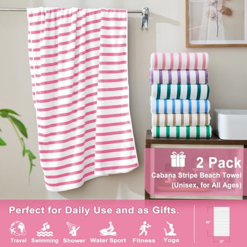 JML Microfiber Bath Towels Set, 2 Pack, Stripe Pink - Image 2