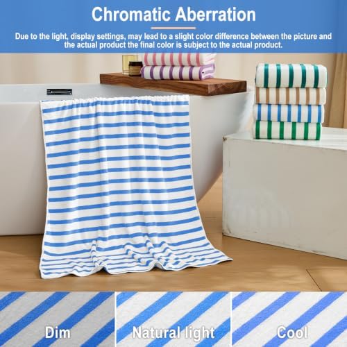 JML Microfiber Beach Towels, 2 Pack, Cabana Stripe Blue - Image 5