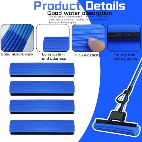 12 Pcs Roller Mop Refill Blue PVA Sponge Mop Head Replacement Bulk Absorbent - Image 3