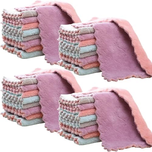 32 Pack Kitchen Cloth, Microfiber Dish Towels Washcloths, Super Absorbent Coral by SAOYOAS