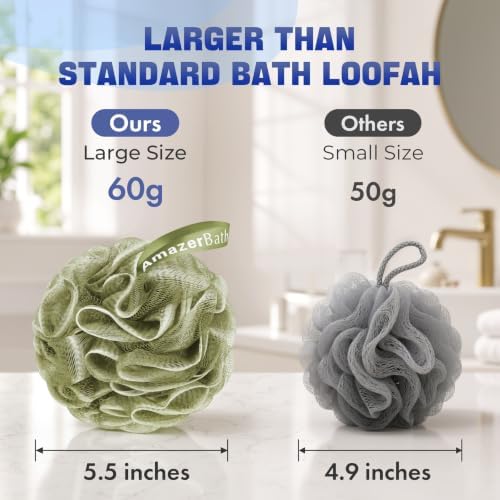 AmazerBath Loofah Sponge 60g/Piece, Exfoliating Bath Sponge Body Scrubber - Image 5