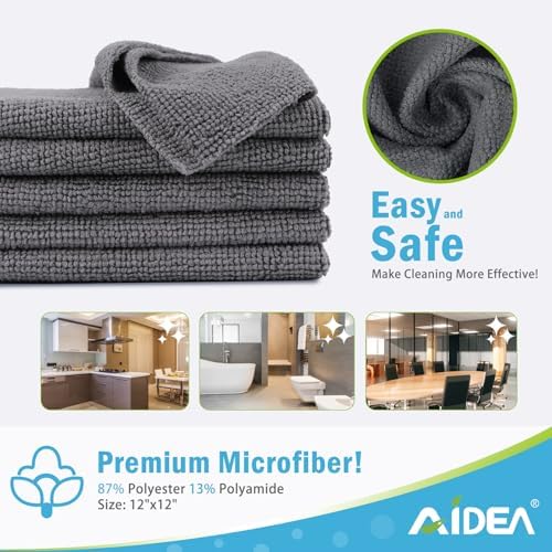 AIDEA Microfiber Cleaning Cloth Grey-100PK, Cleaning Rags - Image 6