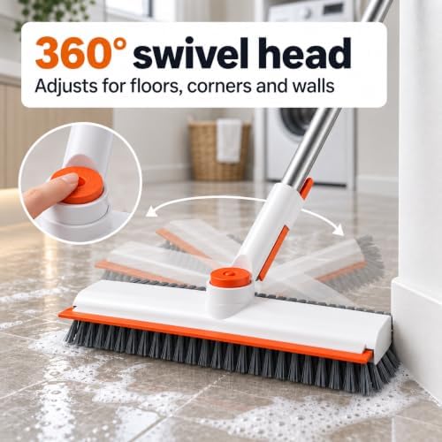 Floor Scrub Brush with Long Handle, 3-in-1 Shower & Bathroom Scrubber - Image 3