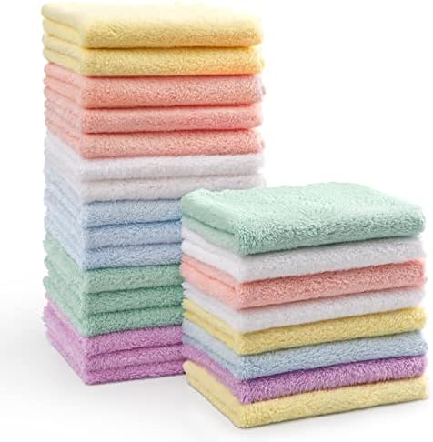 HOMEXCEL Baby Washcloths 24 Pack Microfiber Coral Fleece Soft Wash Cloths by HOMEXCEL