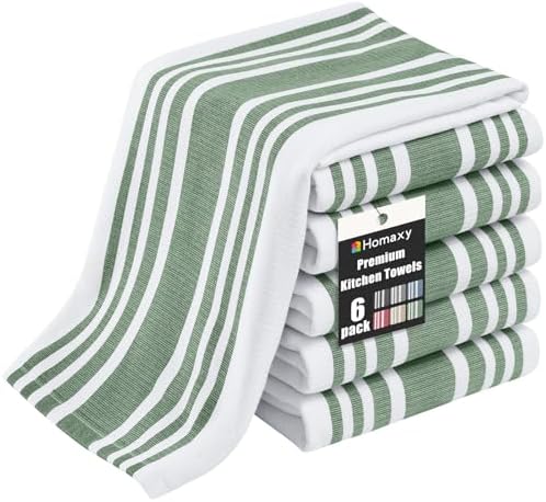 Homaxy Premium Cotton Stripe Kitchen Towels 6 Pack, Grass Green by Homaxy