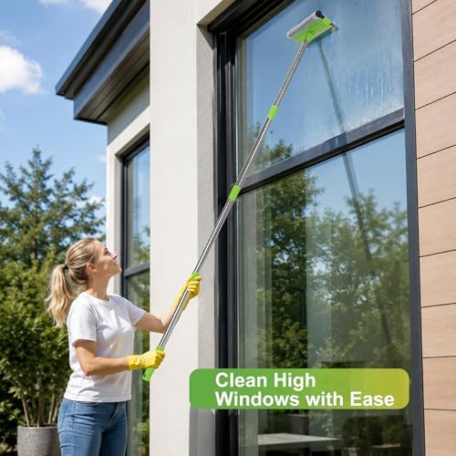 2 in 1 Window Squeegee with 55" Long Stainless Steel Handle, Sponge Car Squeegee - Image 2