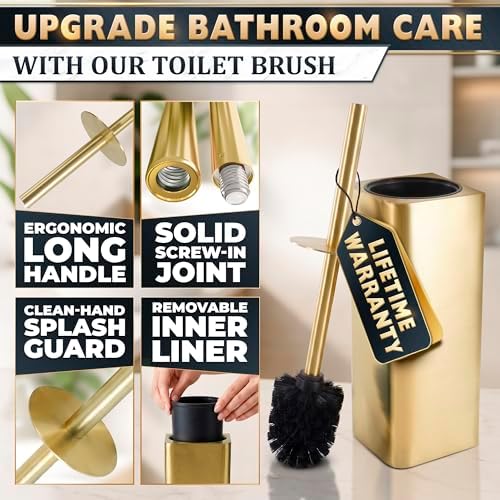 Gold Toilet Brush and Holder Set, Detachable Long Handle - Image 3
