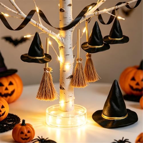 Halloween Mini Witch Hats and Straw Brooms 48Pcs Home Craft Party Decor Kit - Image 4