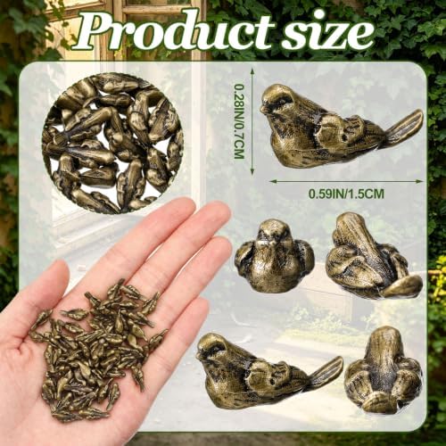 50 Pcs Mini Sparrow Figurines Miniature Brass Color Bird Statue - Image 2