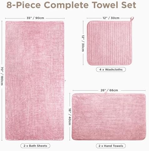 8 Piece Bath Towels Set, 2 Oversized 35 * 70 in Bath, 2 Hand, 4 Wash - Image 2