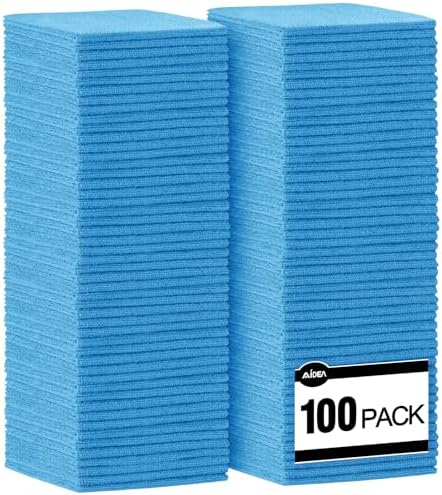 AIDEA Microfiber Cleaning Cloth Blue-100PK, Shop Towels by AIDEAHOME