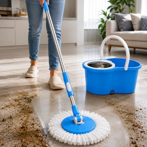 Spin Mop and Bucket with Wringer, 4 Refill Heads - Image 3