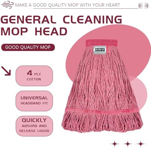 KLHB‑YF 21 Oz Heavy‑Duty Pink Cotton Mop Head Replacement, Fade‑Resistant - Image 2