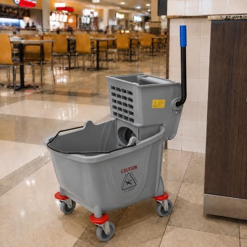 Commercial Mop Bucket with Wringer on Wheels | Gray 26 Quart - Image 5