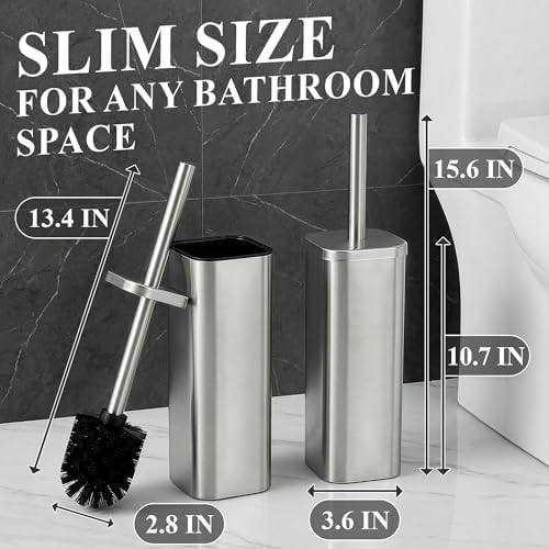 Stainless Steel Toilet Brush and Holder Set, Rounded Square - Image 2