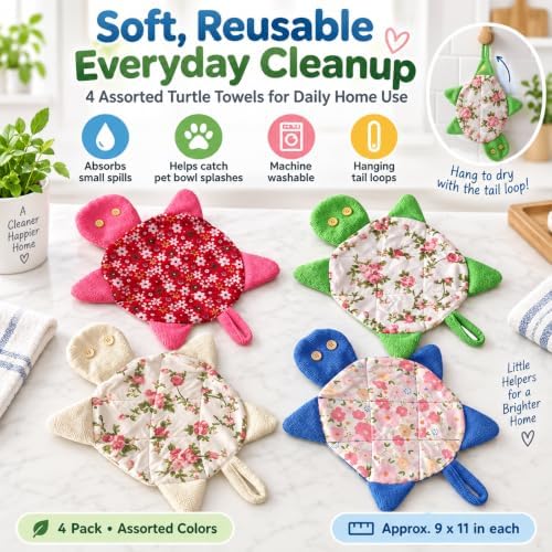 Floor Turtle Foot Mop, Washable Spill Towels, 4 Pack - Image 2