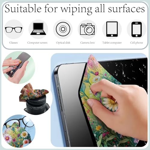 CREATCABIN 6 Pcs Floral Microfiber Glasses Cleaning Cloth Reusable Thicken - Image 5