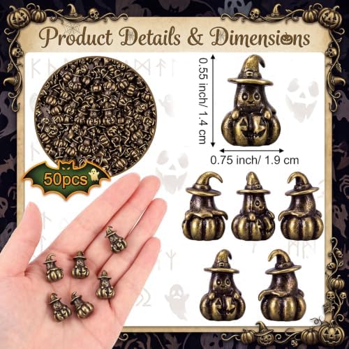 50 Pcs Halloween Mini Ghost Figurines Tiny Brass Color Pumpkin - Image 2