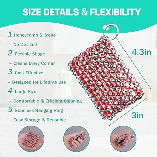 HAUSHOF Cast Iron Scrubber, Chainmail Scrubber Cast Iron Cleaner - Image 6