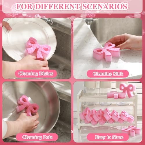Tioncy 12 Pack Pink Bow Dish Sponges Dual Sided Coquette Kitchen Decor - Image 4