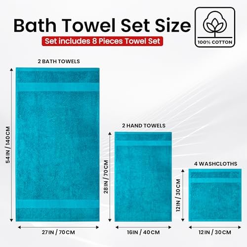 Infinitee Xclusives 100% Cotton Bath Towel Set – 8 Piece Bathroom Towel Set - Image 3