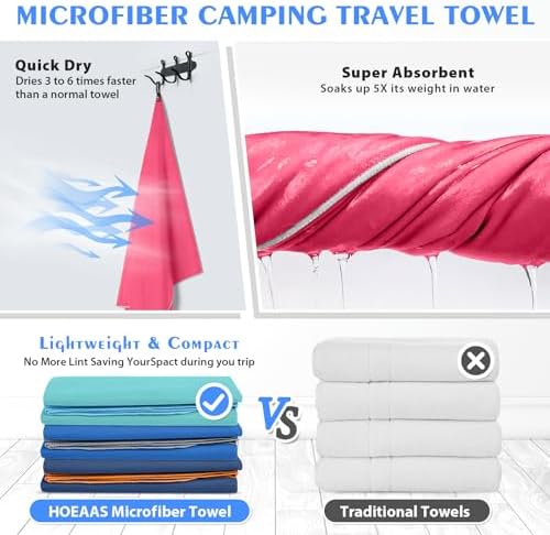 HOEAAS 2 Pack Microfiber Camping Towels, Quick Dry Towel, Super Absorbent Ultra - Image 4