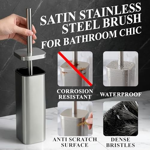 Stainless Steel Toilet Brush and Holder Set, Rounded Square - Image 3