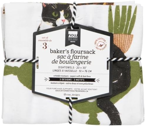 Now Designs Floursack Kitchen Towels Quick Dry Cotton Hand Towel Set, Cat - Image 4