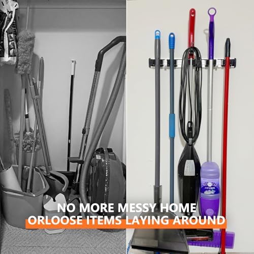 reliahom Broom Holder Wall Mount Mop Hanger Tools organizer 4Racks 5Hooks - Image 4