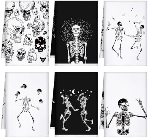 Bencailor 6 Pcs Halloween Kitchen Towels, Spooky Skeleton Dish Towel by Bencailor