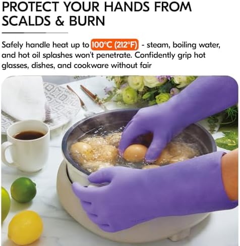 Vgo... Household Cleaning Gloves, Double-layer, Lined Dishwashing Gloves - Image 4