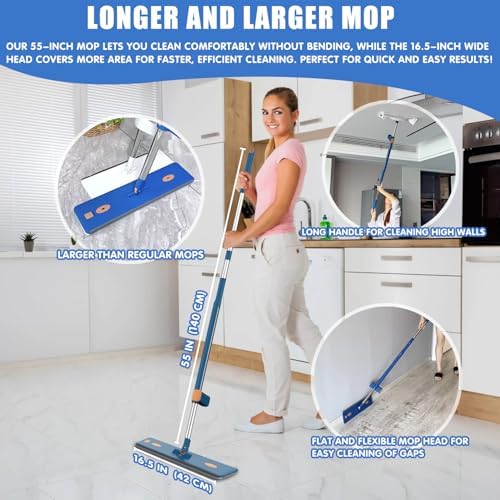 16.5" Self Wringing Flat Mop and Collapsible Bucket Set - Image 5