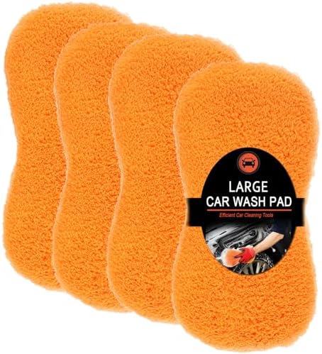 4 Pcs Large Microfiber Car Wash Sponges, 8.9 x 4.7 Inch by Tanlade