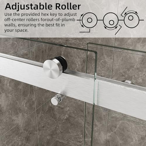 ACE DECOR Frameless Double Sliding Shower Door, 56-60" Wx74 H, Brushed Nickel - Image 5