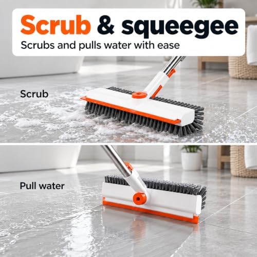 Floor Scrub Brush with Long Handle, 3-in-1 Shower & Bathroom Scrubber - Image 2