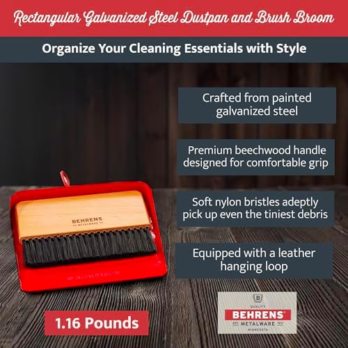 Behrens Red Galvanized Dustpan & Brush Set - Image 3