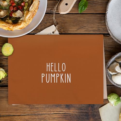Fall Hello Pumpkin Kitchen Towels and Dishcloths Sets of 2, Fall Burnt Orange - Image 3