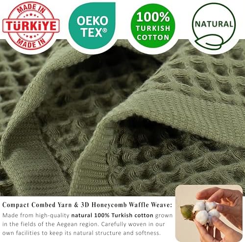 PÜSKÜL Natural 100% Turkish Cotton Waffle Hand and Kitchen Towels Set of 3 - Image 3