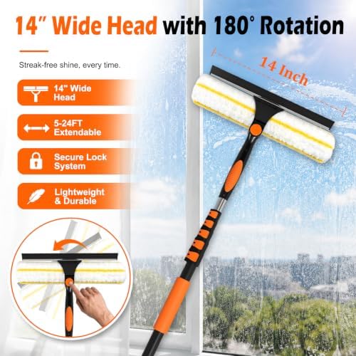 2-in-1 Window Squeegee, 24FT Window Cleaner Tool - Image 2