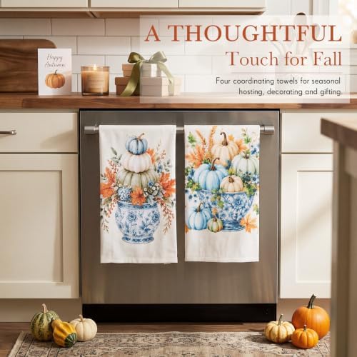 2 Pcs Fall Kitchen Towels Orange Blue Pumpkin Towels - Image 7