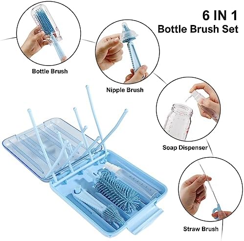 Bottle Brush Set -Baby Travel Essential-6 in 1 Bottle Cleaner Kit - Image 3