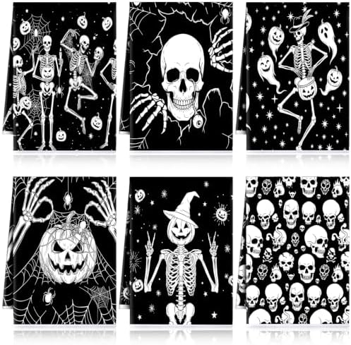 Redbaker 6 Pcs Halloween Kitchen Towels, Skull Goth Dishcloth by Redbaker