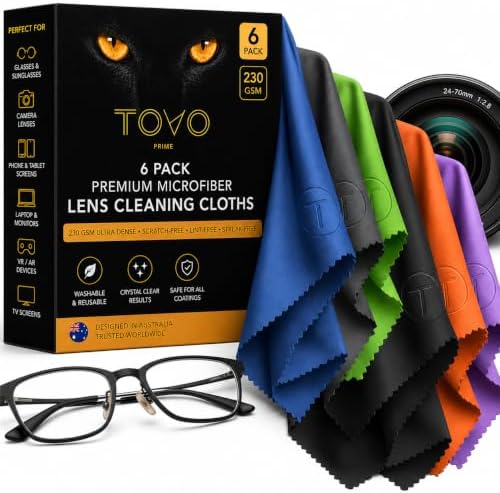 Microfiber Cleaning Cloth – 6 Pack, 230 GSM Ultra Soft Lens Cloth by TOVO-MadeforLife