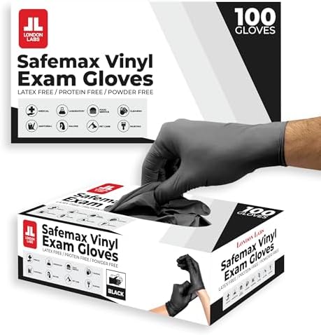 London Labs Black Synthetic Vinyl Exam Gloves Powder Free and Latex Free by LONDONLABS