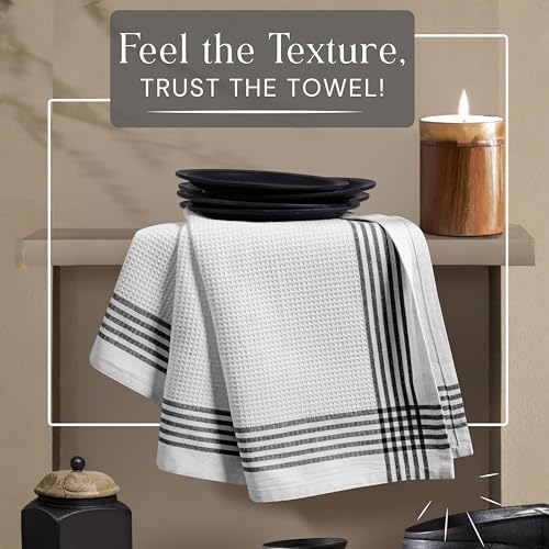 Waffle White & Black 4 Pack Kitchen Dish Towels, 100% Cotton, 16x26 inches - Image 3