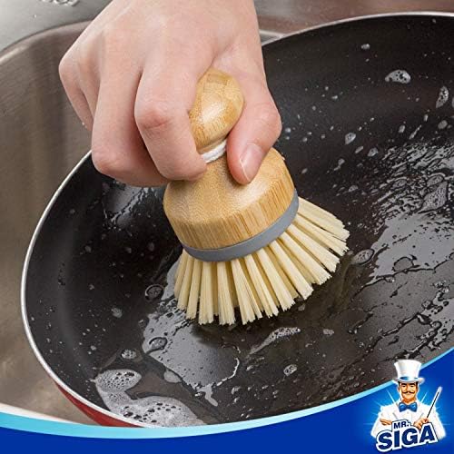 MR.SIGA Bamboo Palm Brush, Dish Scrub Brush, Bamboo Dish Brush - Image 3